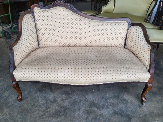 Antique Edwardian small 2 seat parlour sofa cabriole legs castors