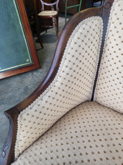 Antique Edwardian small 2 seat parlour sofa cabriole legs castors