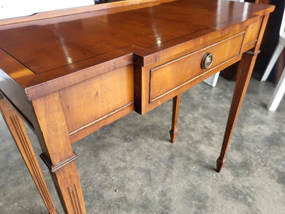 Antique repro Yew small breakfront table desk drawer