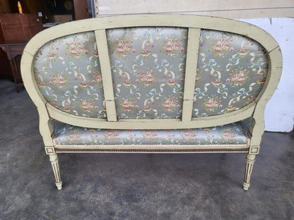 Antique Victorian French wood frame parlour sofa gold silk floral