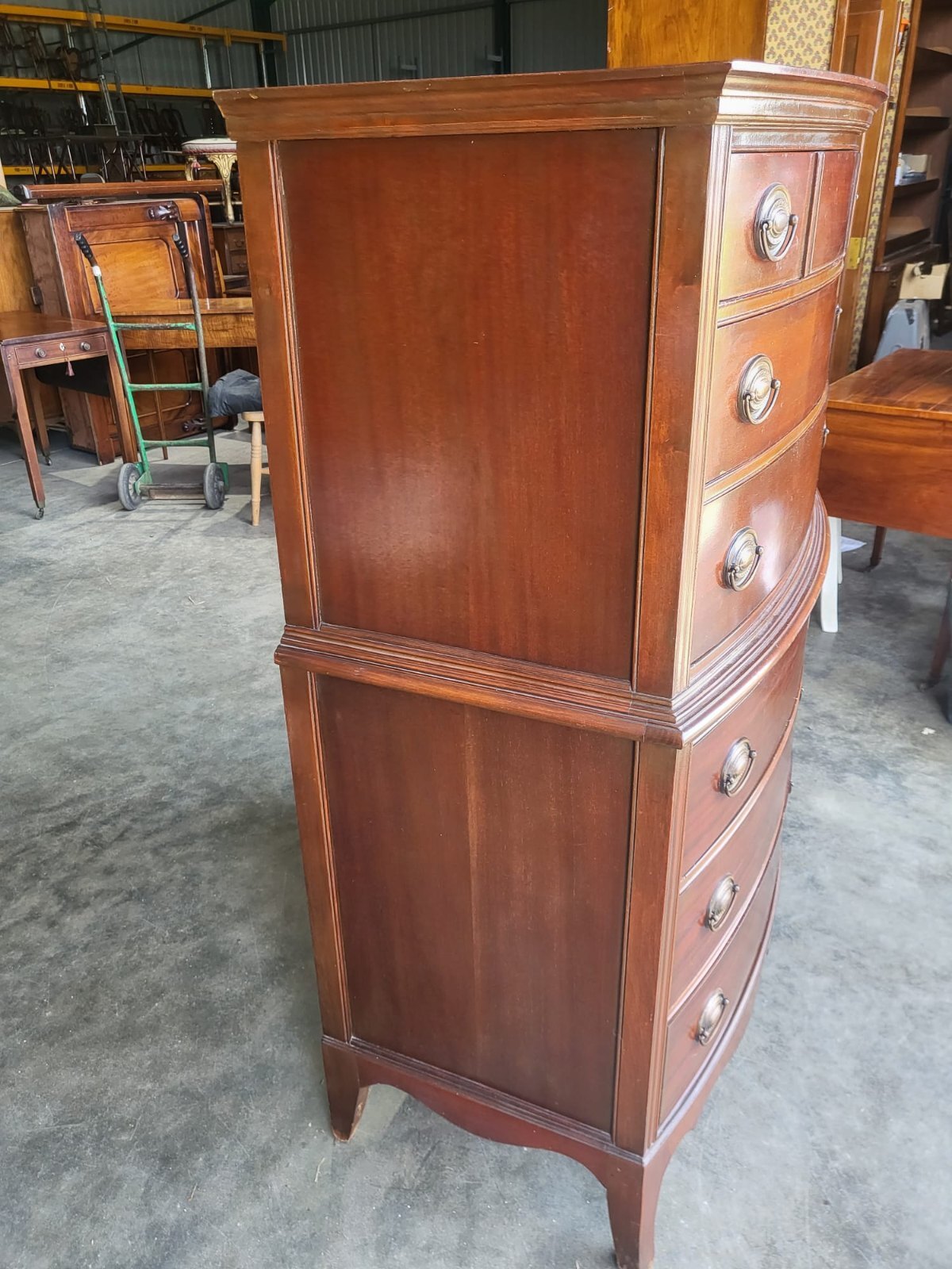 Antique repro bow front chest on chest chest of drawers splayed legs