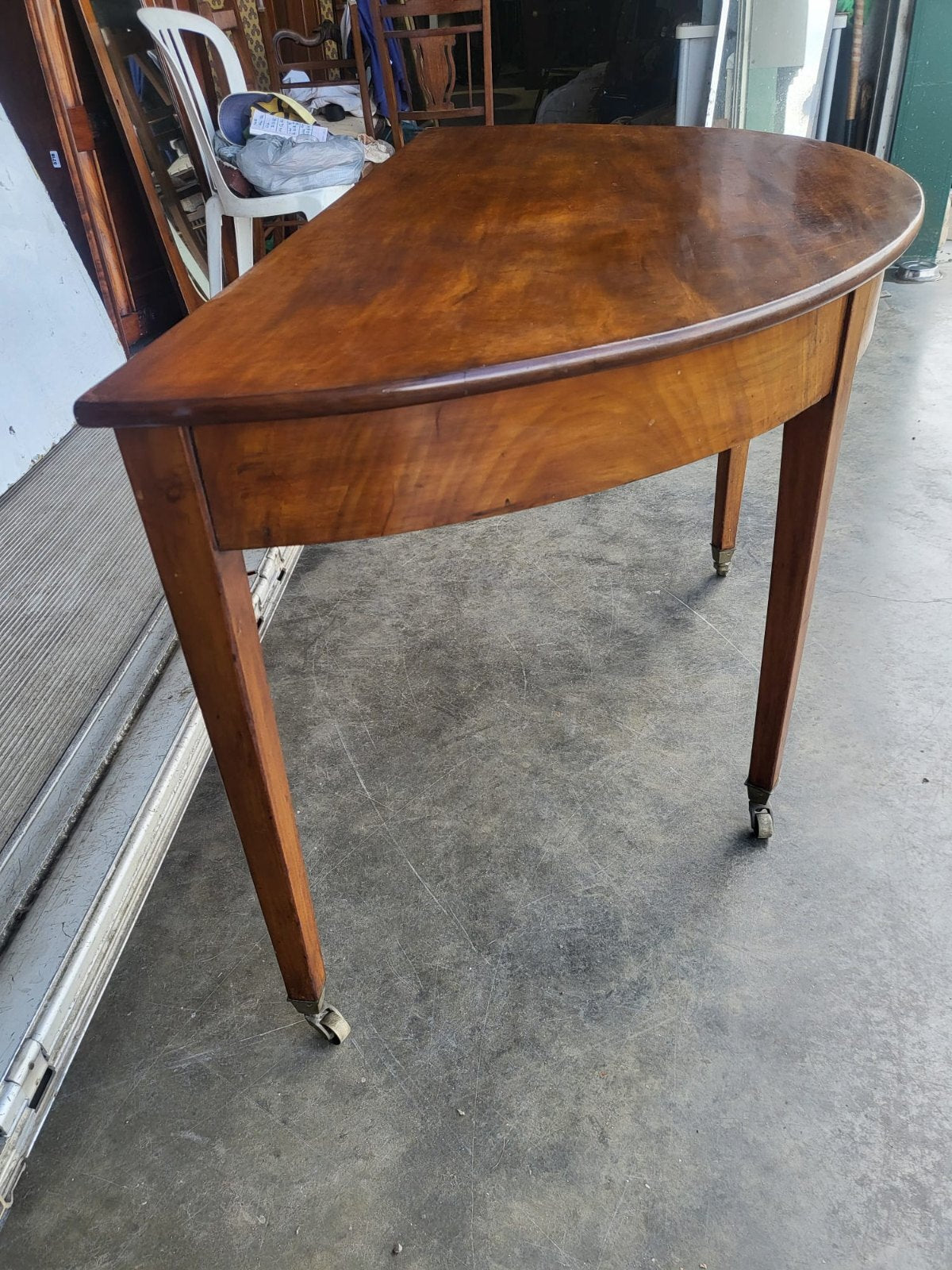Antique Victorian large demi lune table hall side end desk