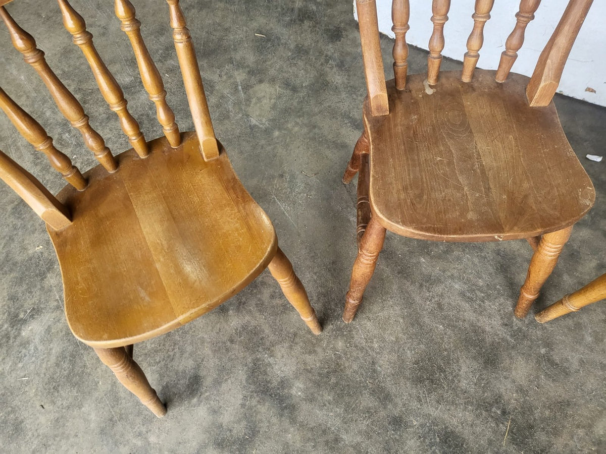 Four beech wooden stick back kitchen country dining chairs