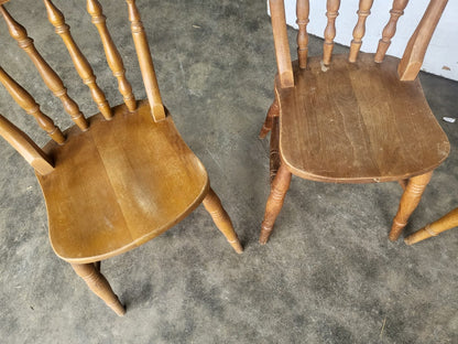 Four beech wooden stick back kitchen country dining chairs
