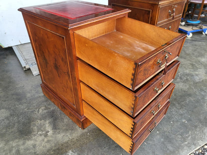 2 x antique repro filing cabinet leather top drawers file drawers PRICE X 1