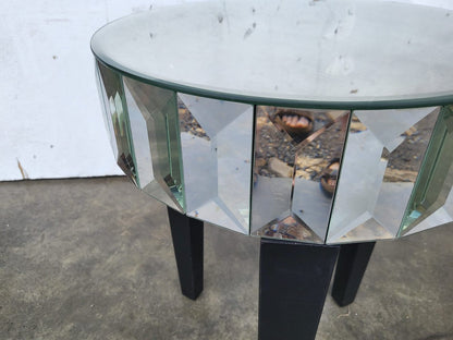 Glass mirrored small side end lamp table black legs