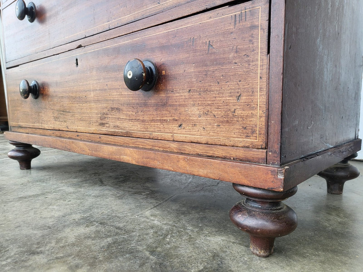 Antique Georgian mahogany 2 over 3 chest of drawers bun feet