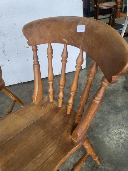 Four beech wooden stick back kitchen country dining chairs