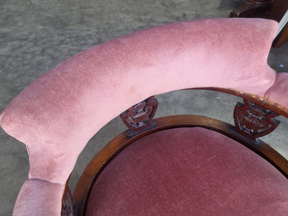 Antique Victorian open bedroom tub chair cabriole legs castors