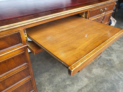 Antique repro large twin pedestal office desk leather top drawers filing