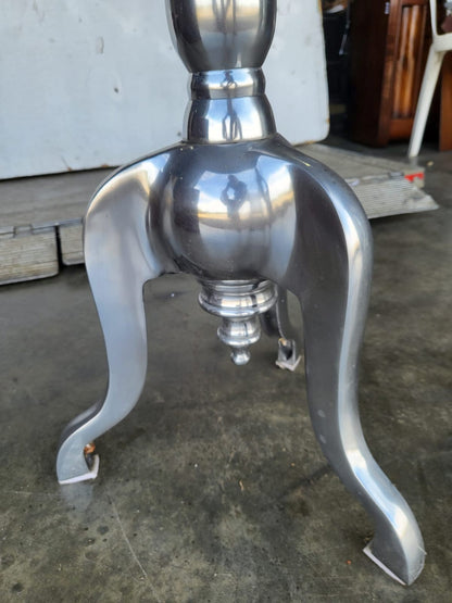 Silver metal round pedestal tripod side end lamp table