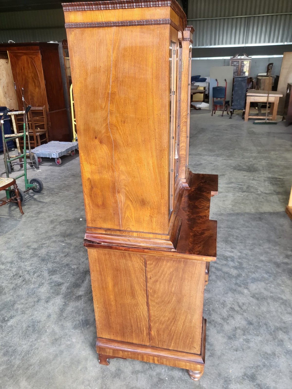 Antique mahogany small break front glazed bookcase cabinet cupboard