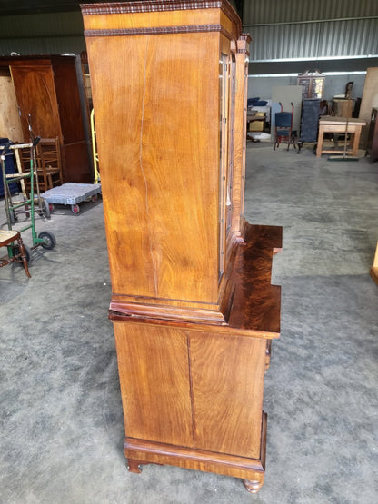 Antique mahogany small break front glazed bookcase cabinet cupboard