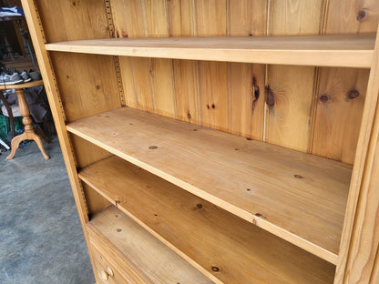 Large pine open bookcase adjustable shelves 2 drawers