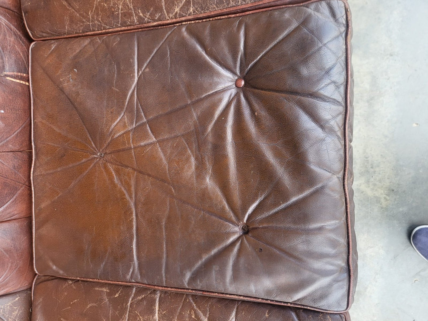 Vintage shabby large 3 seat brown leather Chesterfield sofa