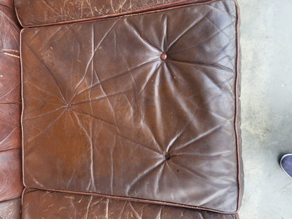 Vintage shabby large 3 seat brown leather Chesterfield sofa