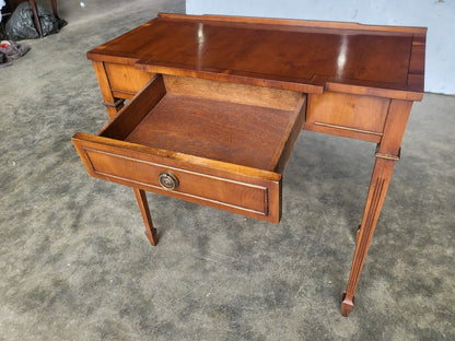 Antique repro Yew small breakfront table desk drawer
