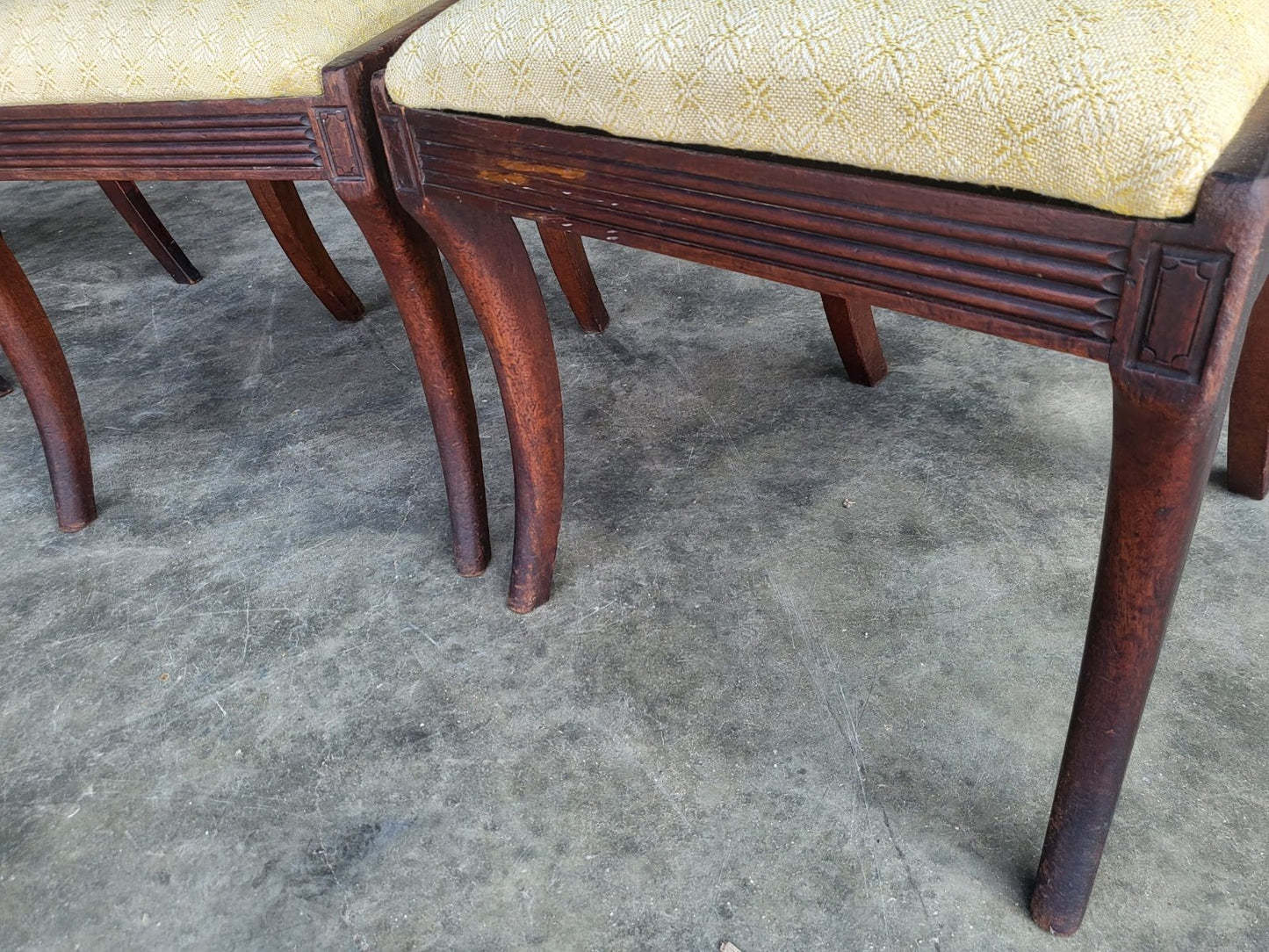 Four small antique Georgian dining chairs sabre leg