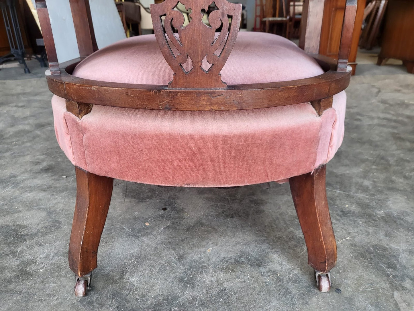 Antique Victorian open bedroom tub chair cabriole legs castors