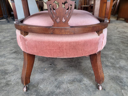 Antique Victorian open bedroom tub chair cabriole legs castors