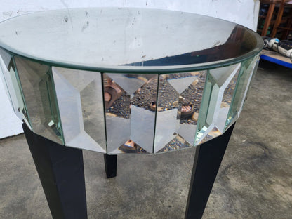 Glass mirrored small side end lamp table black legs