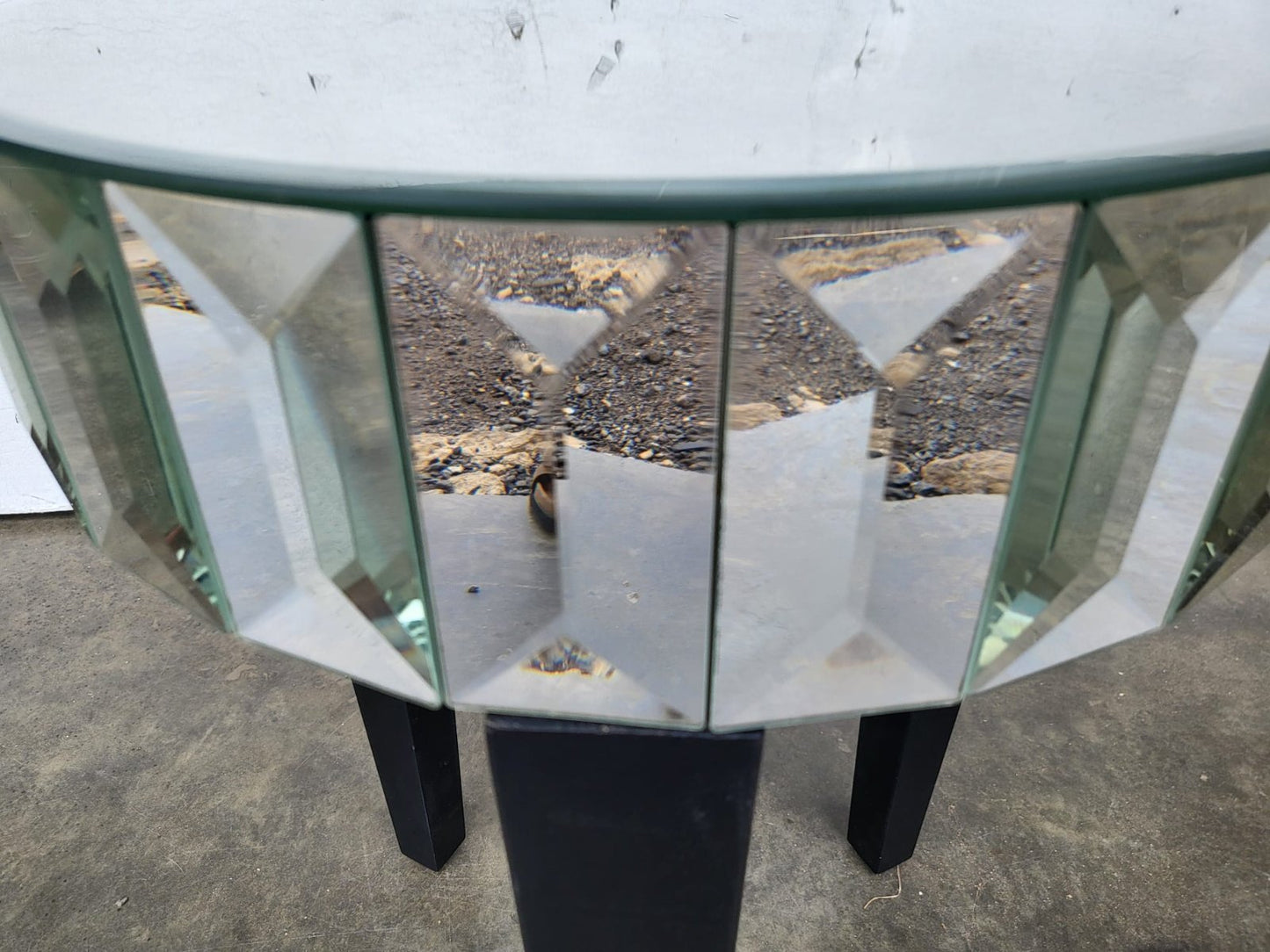Glass mirrored small side end lamp table black legs