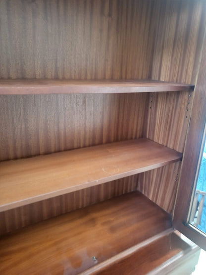 Antique repro mahogany glazed bookcase cabinet drawer shelves