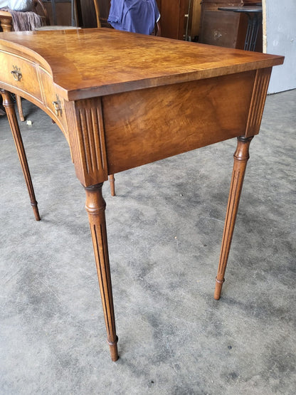 Antique repro walnut convex hall side serving table 2 drawers