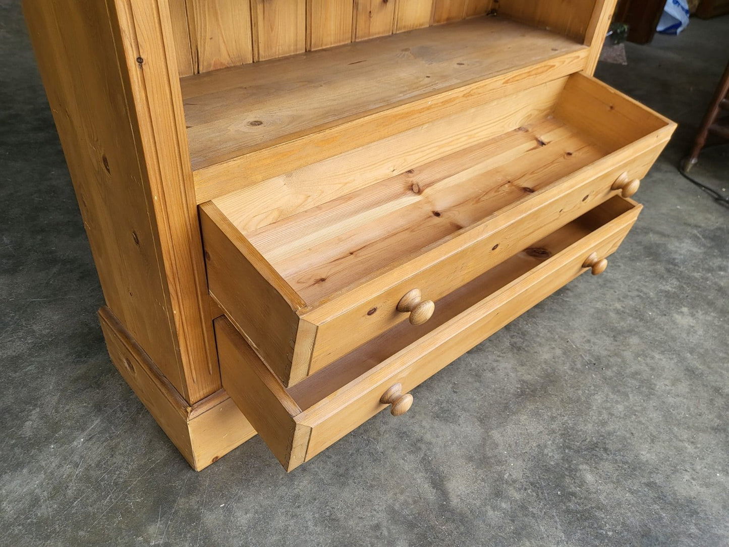 Large pine open bookcase adjustable shelves 2 drawers