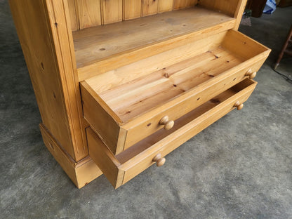 Large pine open bookcase adjustable shelves 2 drawers