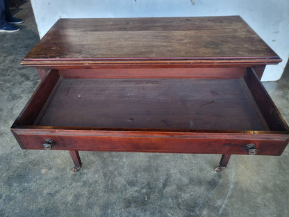 Antique Victorian single drawer writing hall table desk castors
