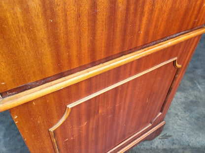 Antique repro small twin pedestal desk drawers cupboard leather top