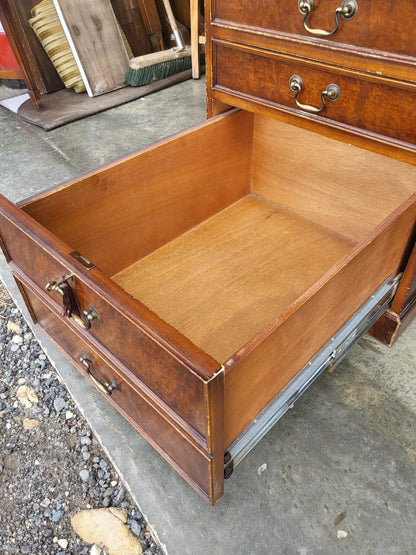 Antique repro large twin pedestal office desk leather top drawers filing