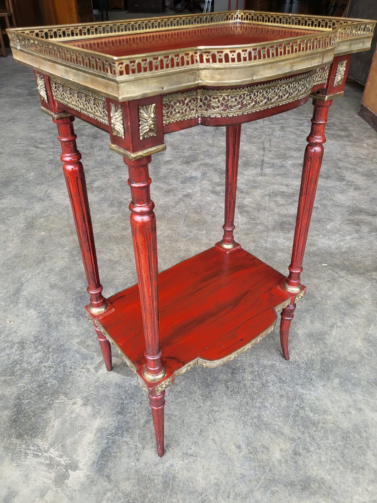 Vintage French 2 tier side end table brass gallery