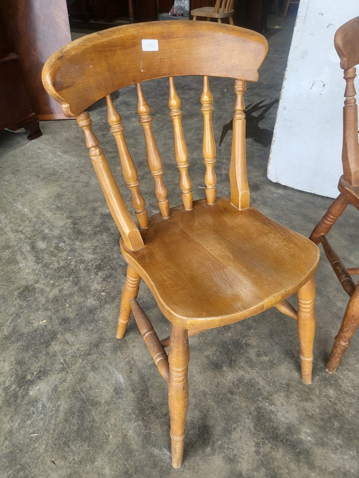 Four beech wooden stick back kitchen country dining chairs