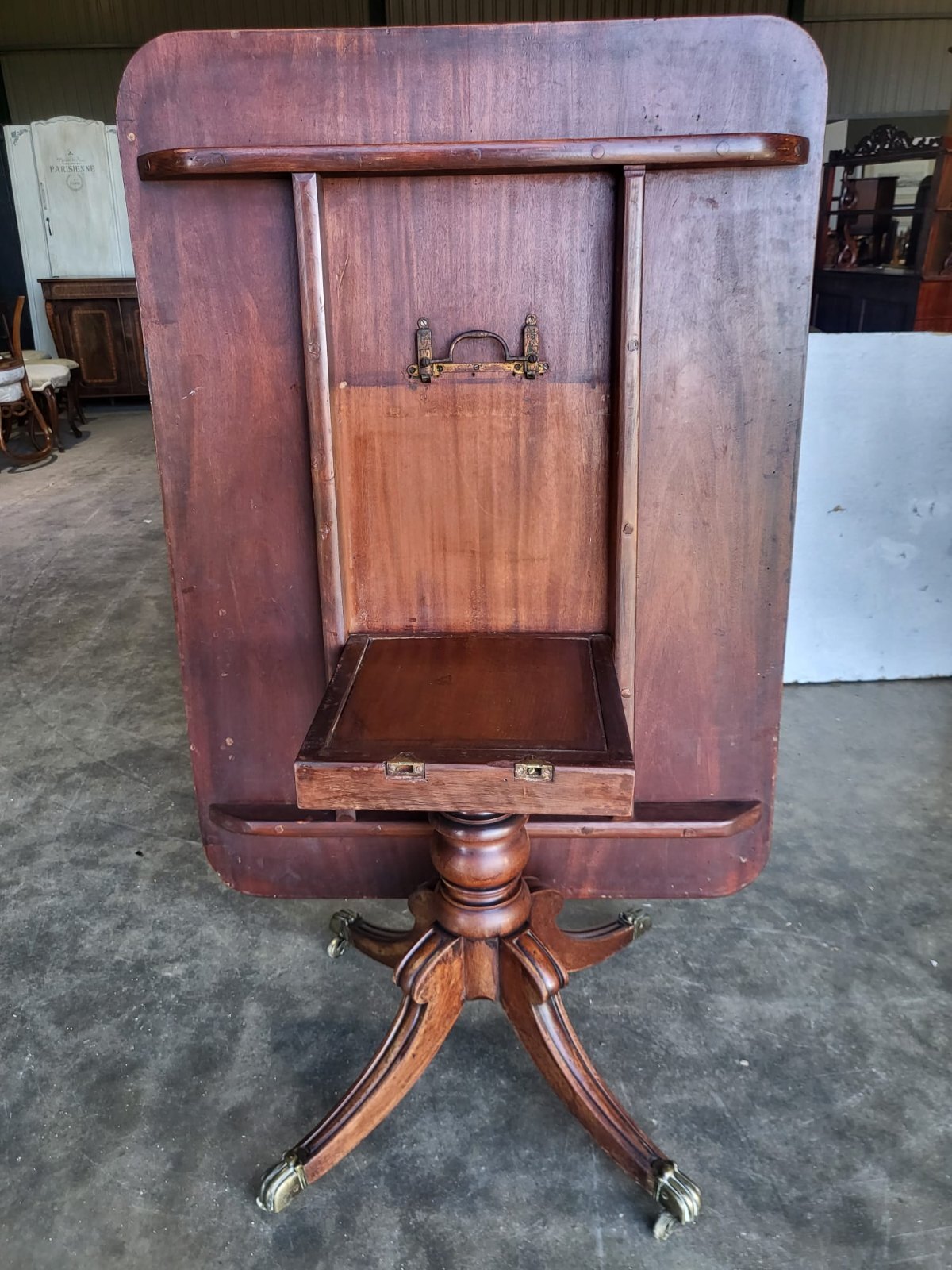 Antique Victorian rectangular tilt top pedestal dining table seat 6