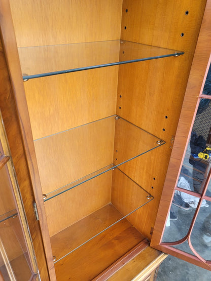 Antique repro large Yew 3 door glazed bookcase display cabinet cupboard shelves