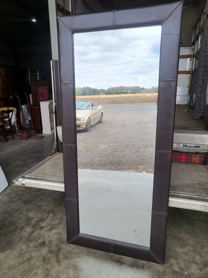Large tall freestanding mirror leather faux ?  frame 6'x7"x3'