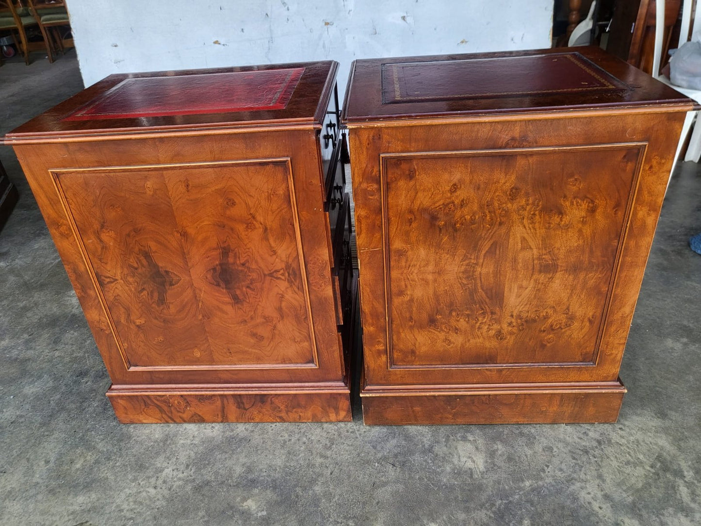 2 x antique repro filing cabinet leather top drawers file drawers PRICE X 1