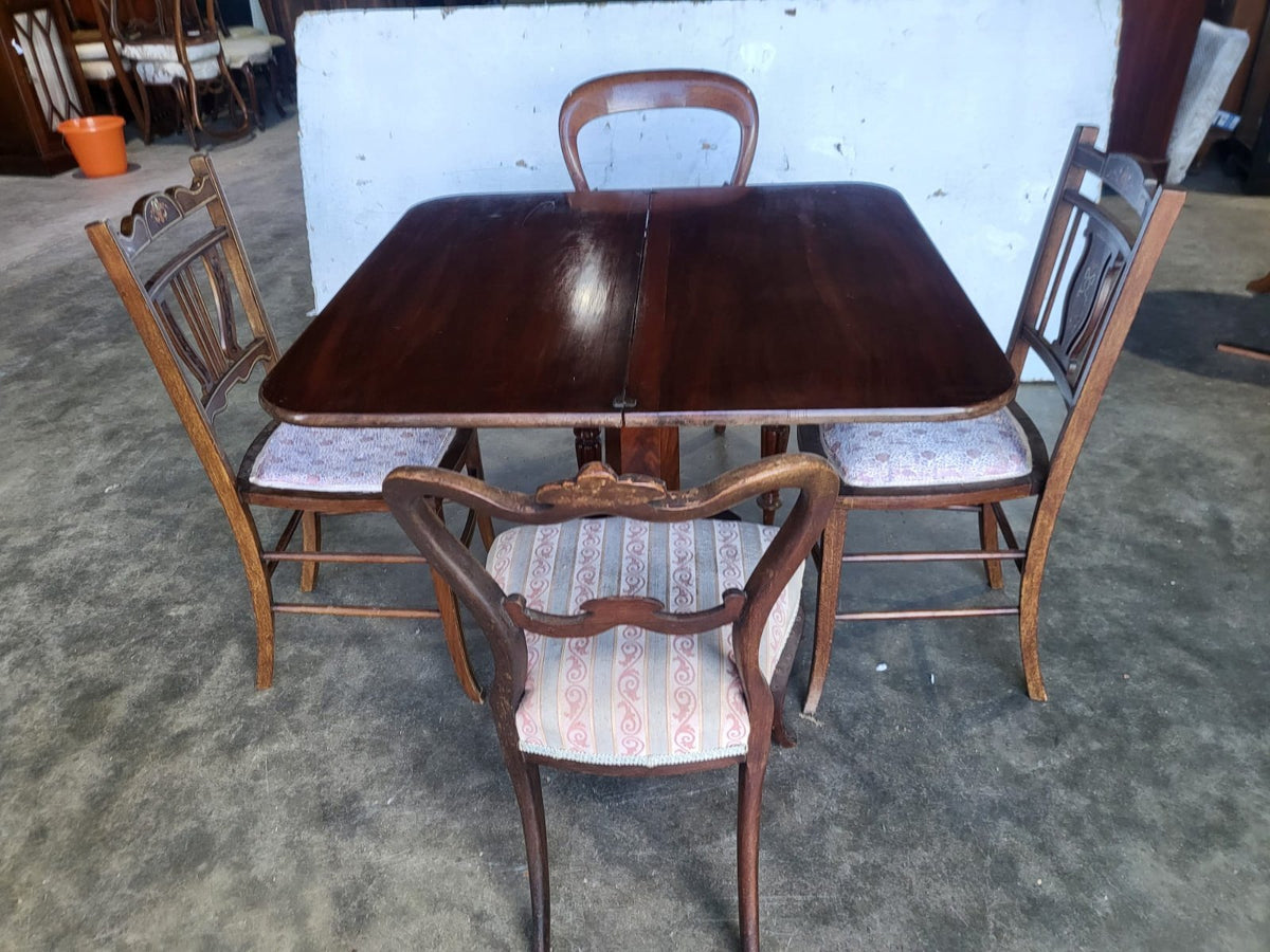 Antique Victorian pedestal fold over dining work table seat 4 desk