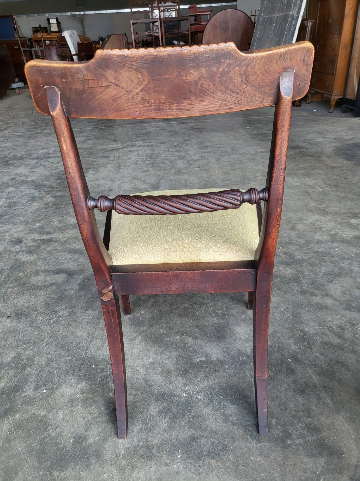 Four small antique Georgian dining chairs sabre leg