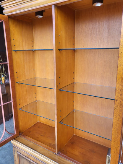 Antique repro large Yew 3 door glazed bookcase display cabinet cupboard shelves