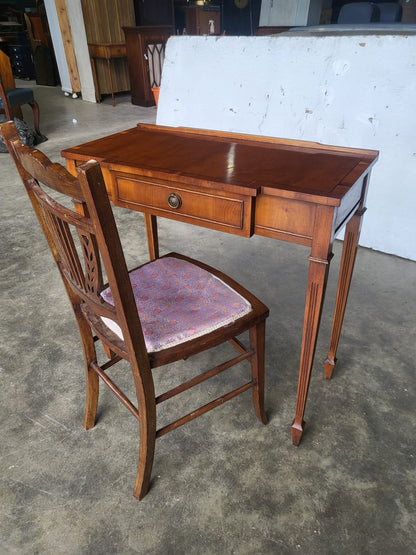 Antique repro Yew small breakfront table desk drawer