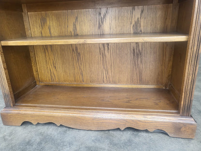 Antique dark oak tall open bookcase adjustable shelves old charm