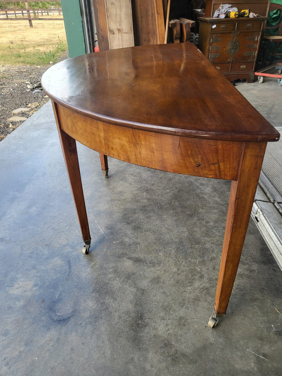 Antique Victorian large demi lune table hall side end desk