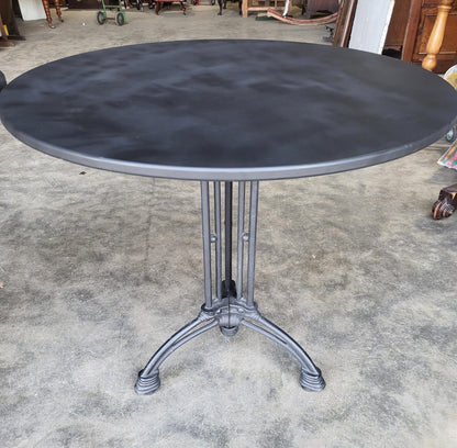 Two black round cast iron bistro dining occasional tables PRICE X 1