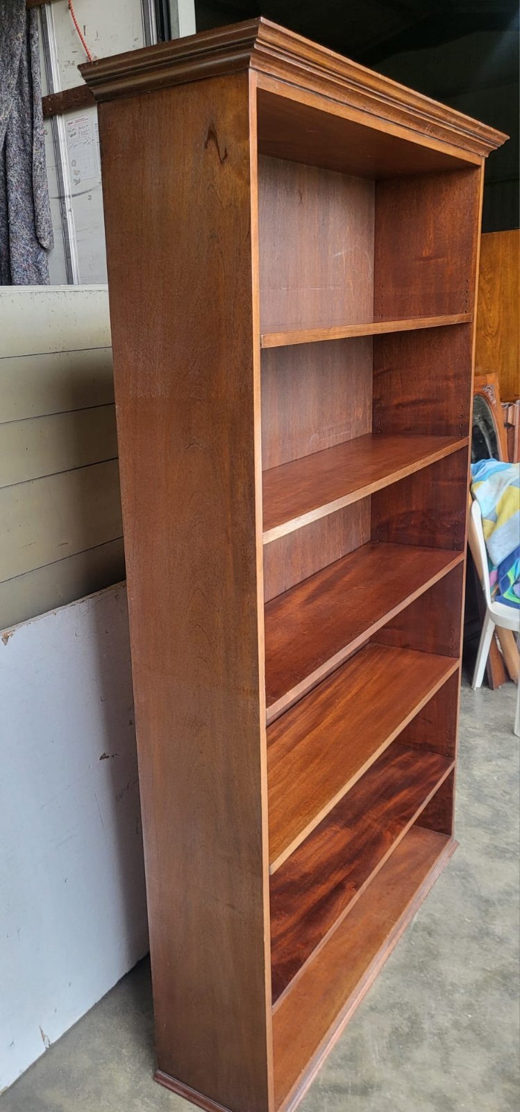 Antique repro large freestanding open bookcase adjustable shelves