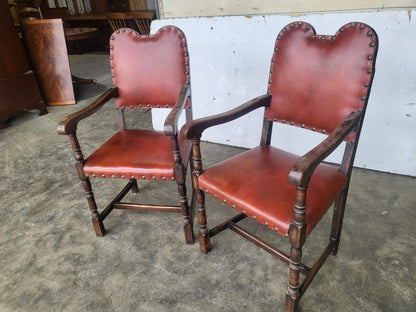 Pair vintage camel back carver chairs arm chairs turned legs red