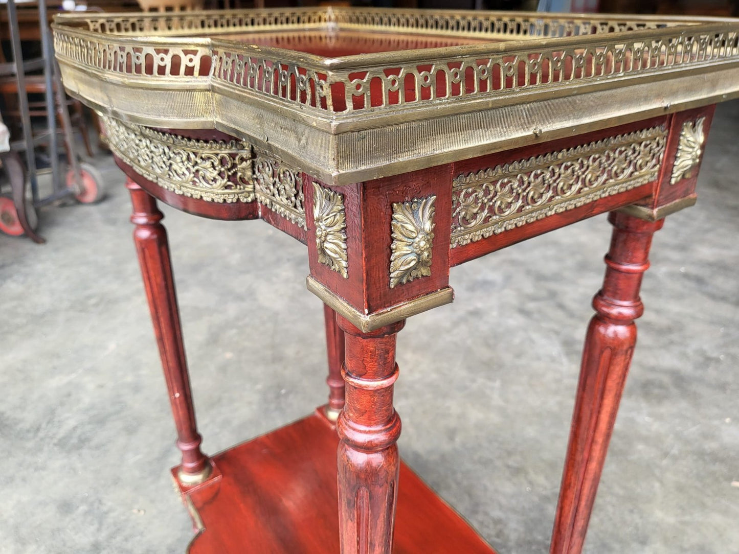 Vintage French 2 tier side end table brass gallery
