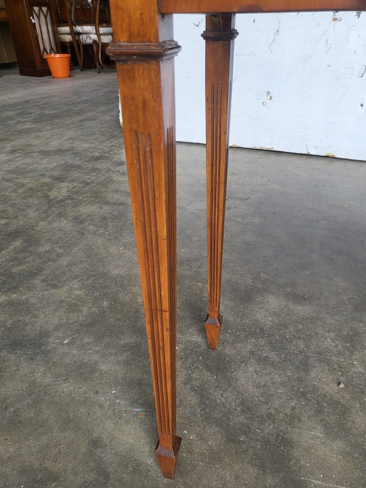 Antique repro Yew small breakfront table desk drawer